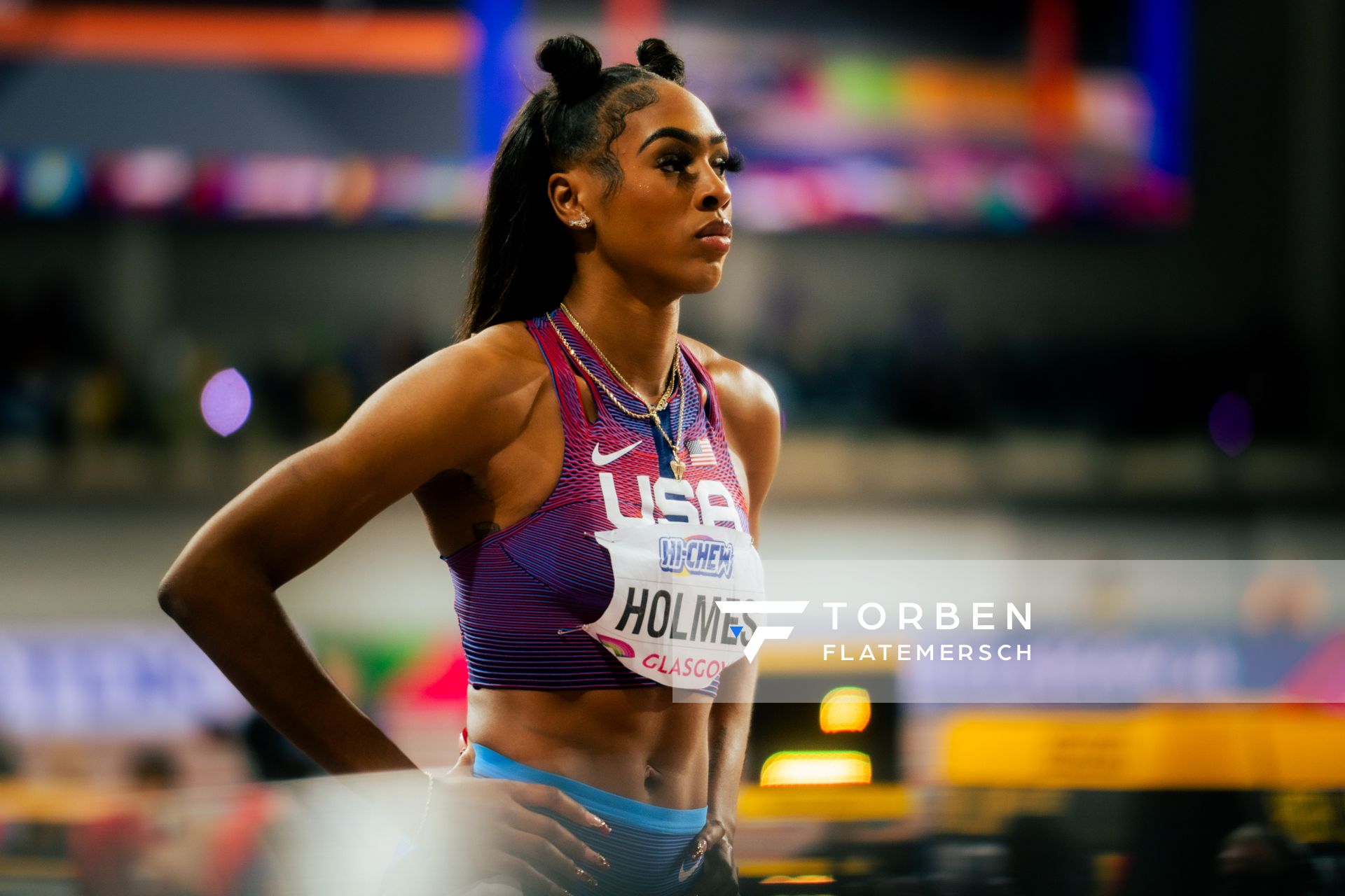 Alexis Holmes (USA/United States of America) am 02.03.2024 bei den World Athletics Indoor Championships in Glasgow (Schottland / Vereinigtes Königreich)