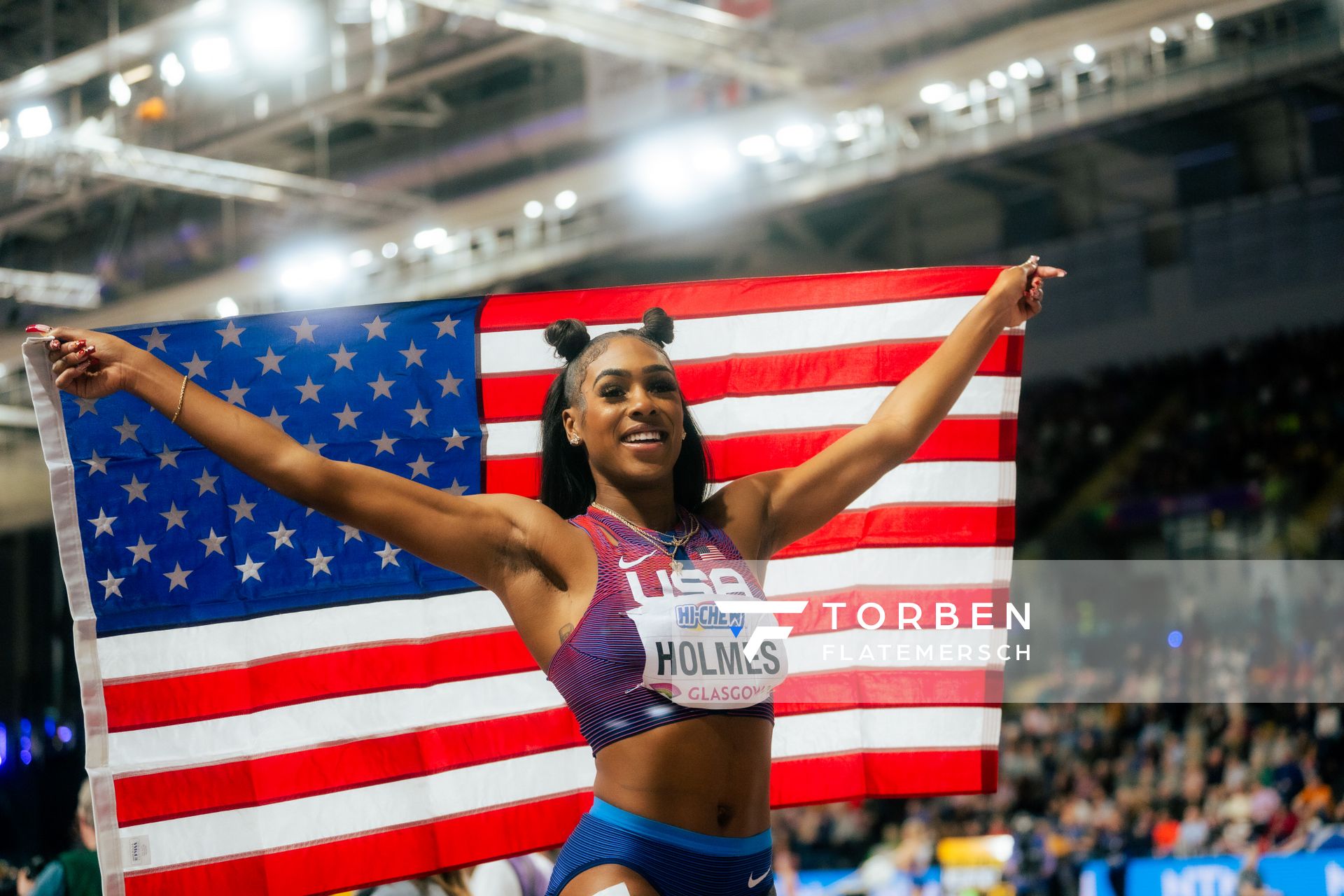 Alexis Holmes (USA/United States of America) am 02.03.2024 bei den World Athletics Indoor Championships in Glasgow (Schottland / Vereinigtes Königreich)