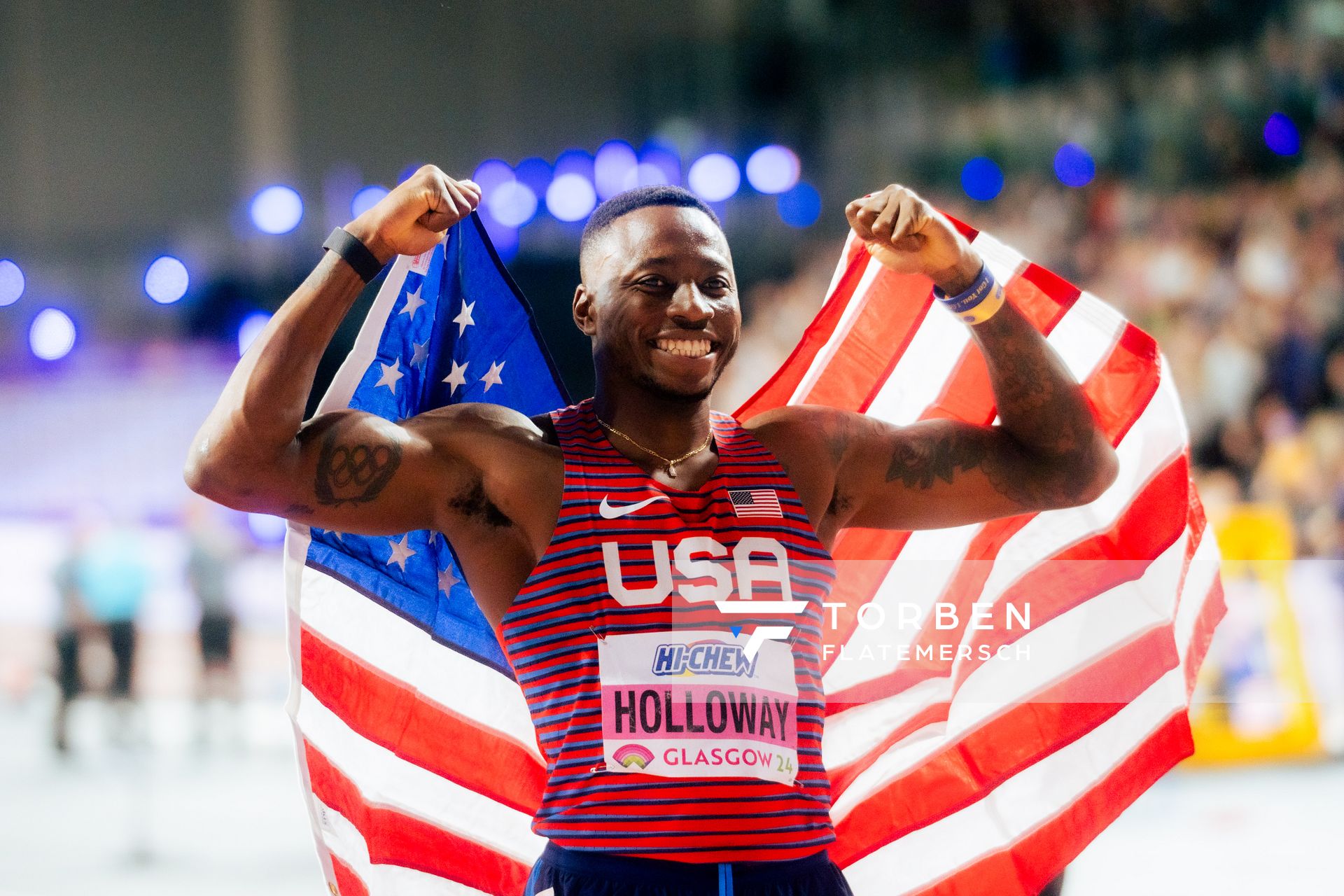Grant Holloway (USA/United States of America) am 02.03.2024 bei den World Athletics Indoor Championships in Glasgow (Schottland / Vereinigtes Königreich)