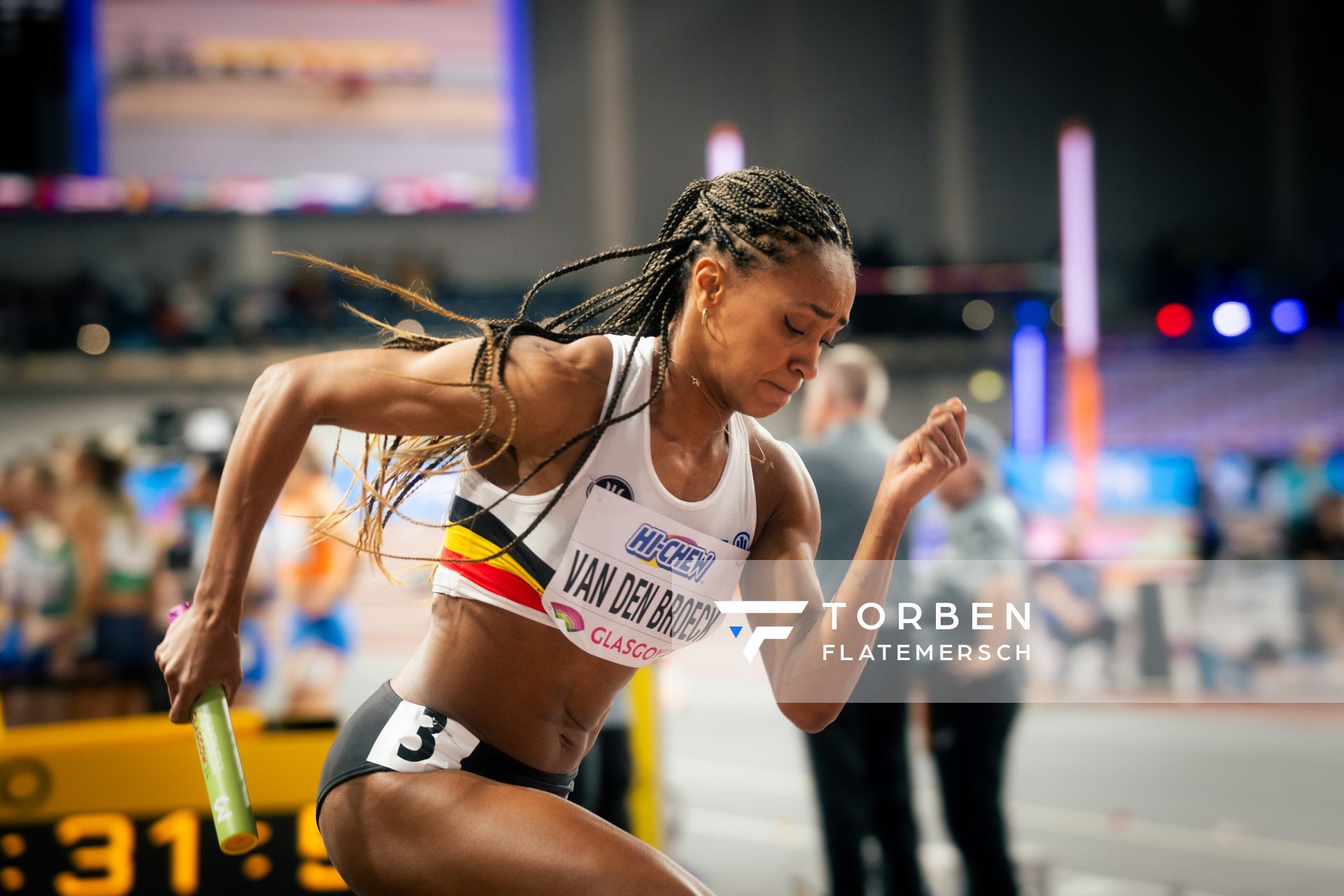 Naomi Van Den Broeck (BEL/Belgium) am 03.03.2024 bei den World Athletics Indoor Championships in Glasgow (Schottland / Vereinigtes Königreich)