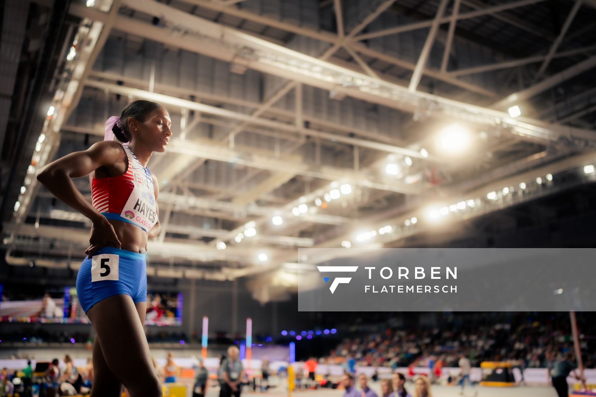 Quanera Hayes (USA/United States of America) in der 4x400m Staffel Vorlauf am 03.03.2024 bei den World Athletics Indoor Championships in Glasgow (Schottland / Vereinigtes Königreich)