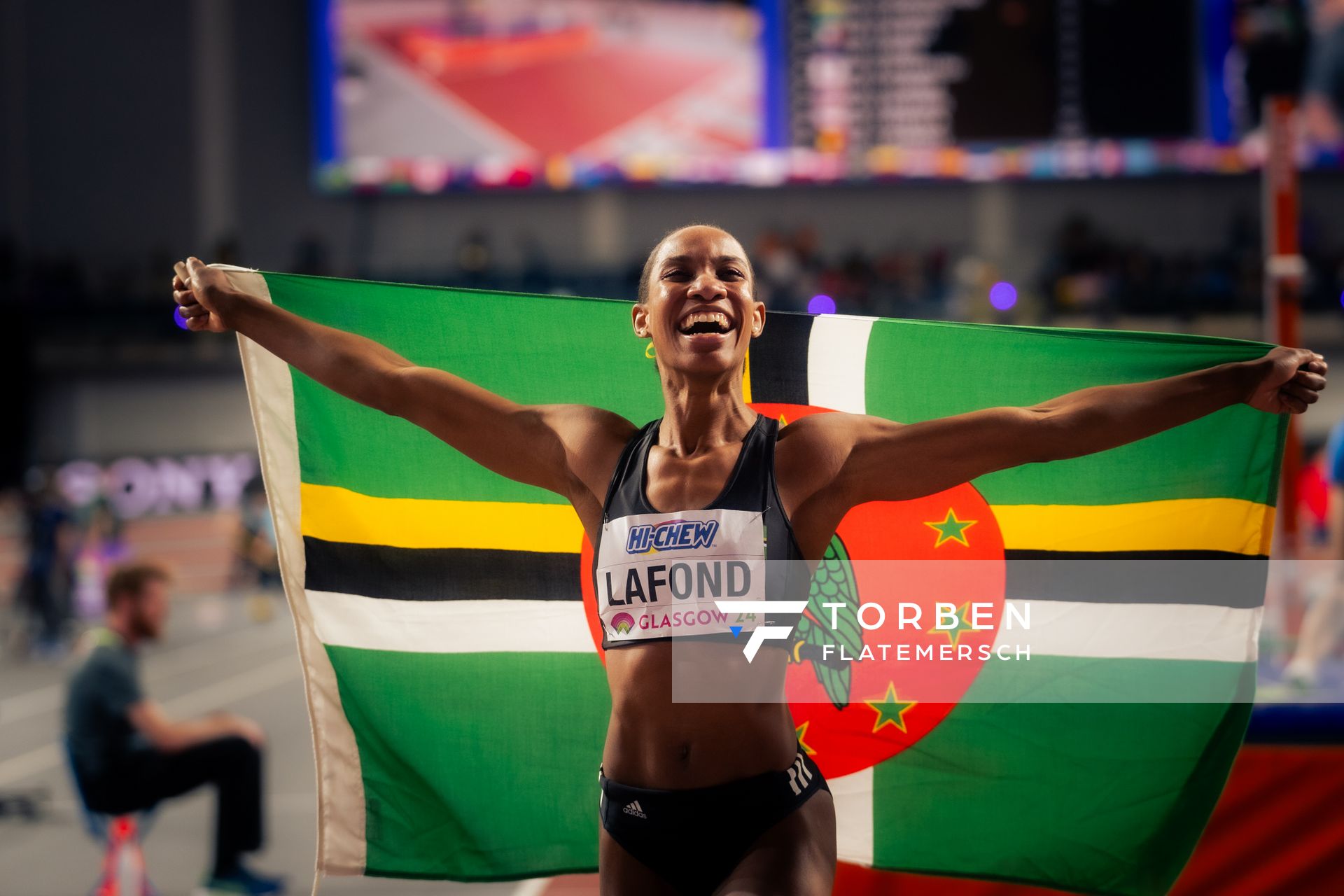 Thea Lafond (DMA/Dominica) am 03.03.2024 bei den World Athletics Indoor Championships in Glasgow (Schottland / Vereinigtes Königreich)