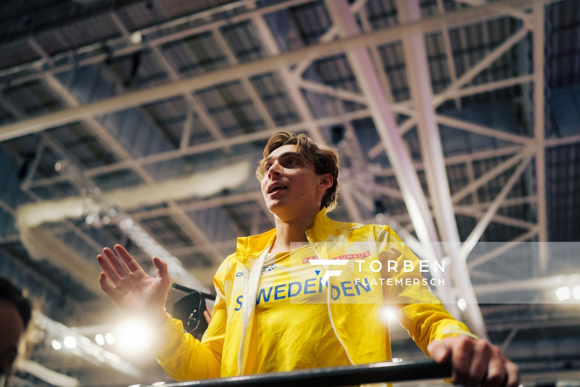 Armand Duplantis (SWE/Sweden) am 03.03.2024 bei den World Athletics Indoor Championships in Glasgow (Schottland / Vereinigtes Königreich)