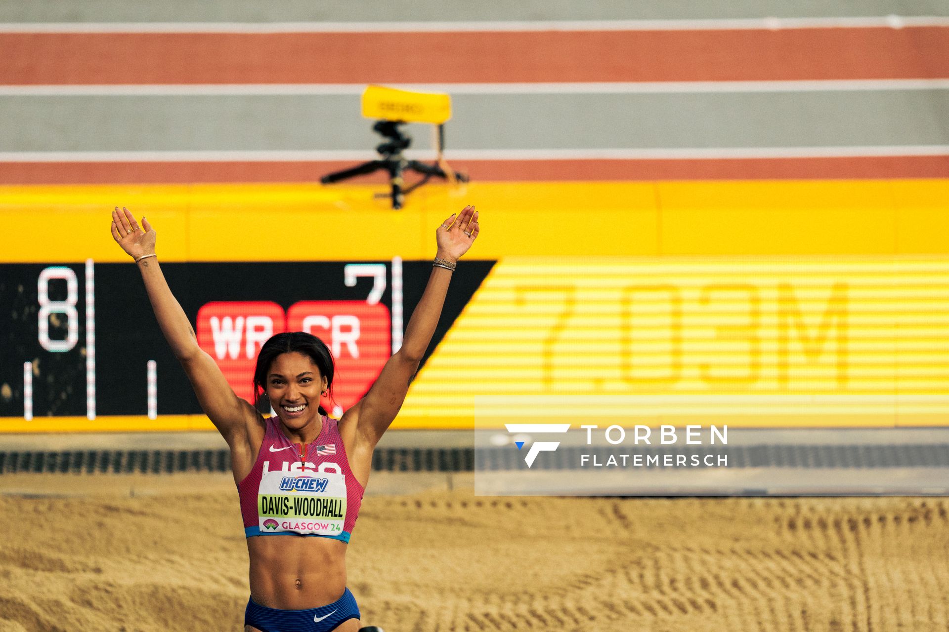 Tara Davis-Woodhall (USA/United States of America) am 03.03.2024 bei den World Athletics Indoor Championships in Glasgow (Schottland / Vereinigtes Königreich)