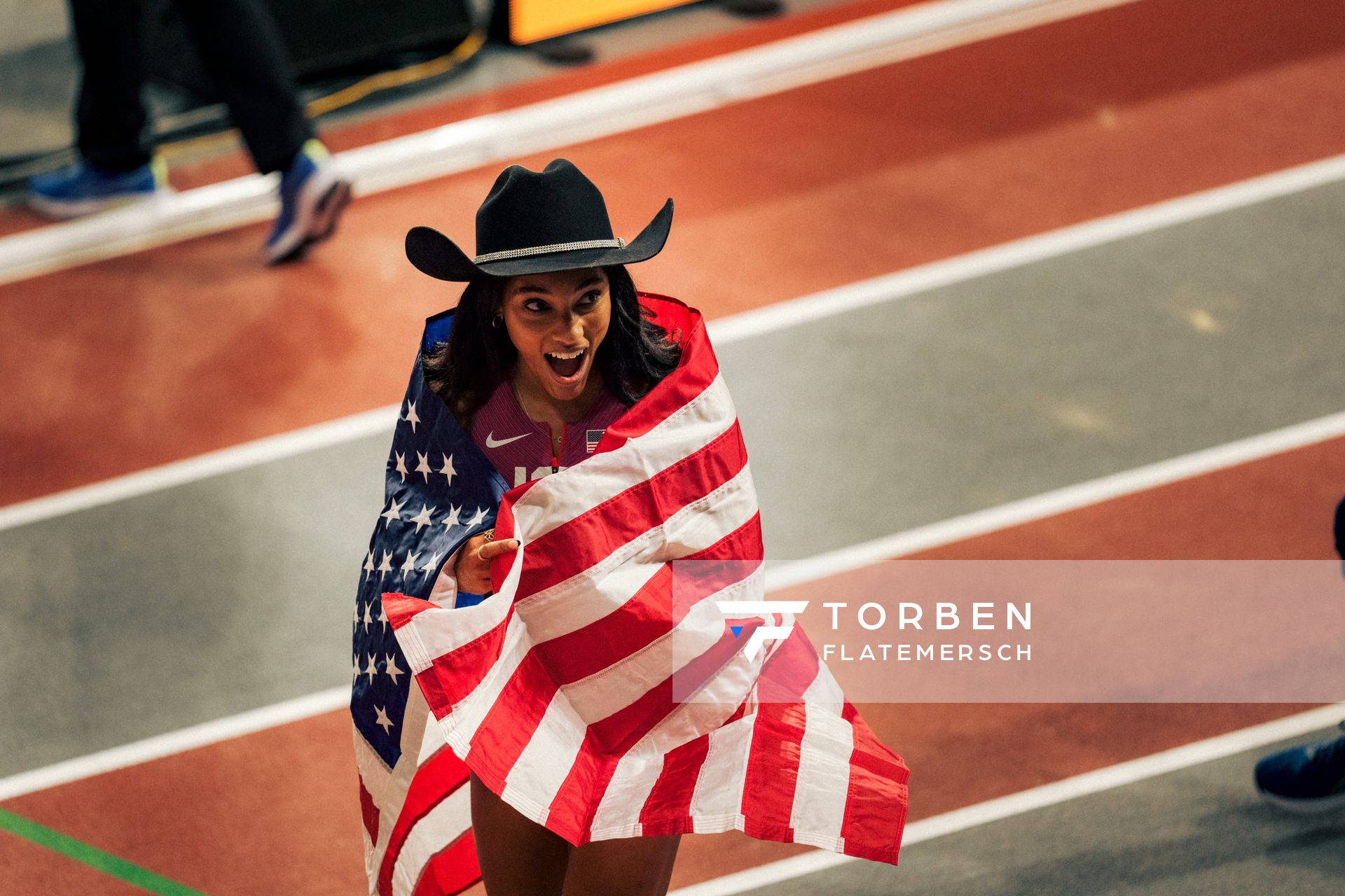Tara Davis-Woodhall (USA/United States of America) am 03.03.2024 bei den World Athletics Indoor Championships in Glasgow (Schottland / Vereinigtes Königreich)