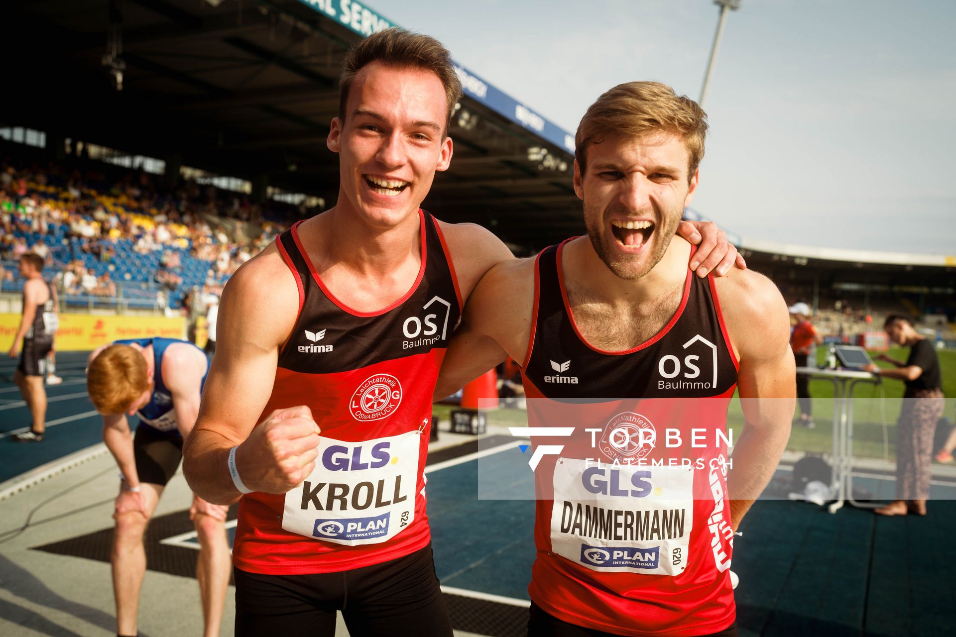 Florian Kroll (LG Osnabrueck), Fabian Dammermann (LG Osnabrueck) am 29.06.2024 beim 5000m Lauf bei den deutschen Leichtathletik-Meisterschaften 2024 im Eintracht-Stadion in Braunschweig