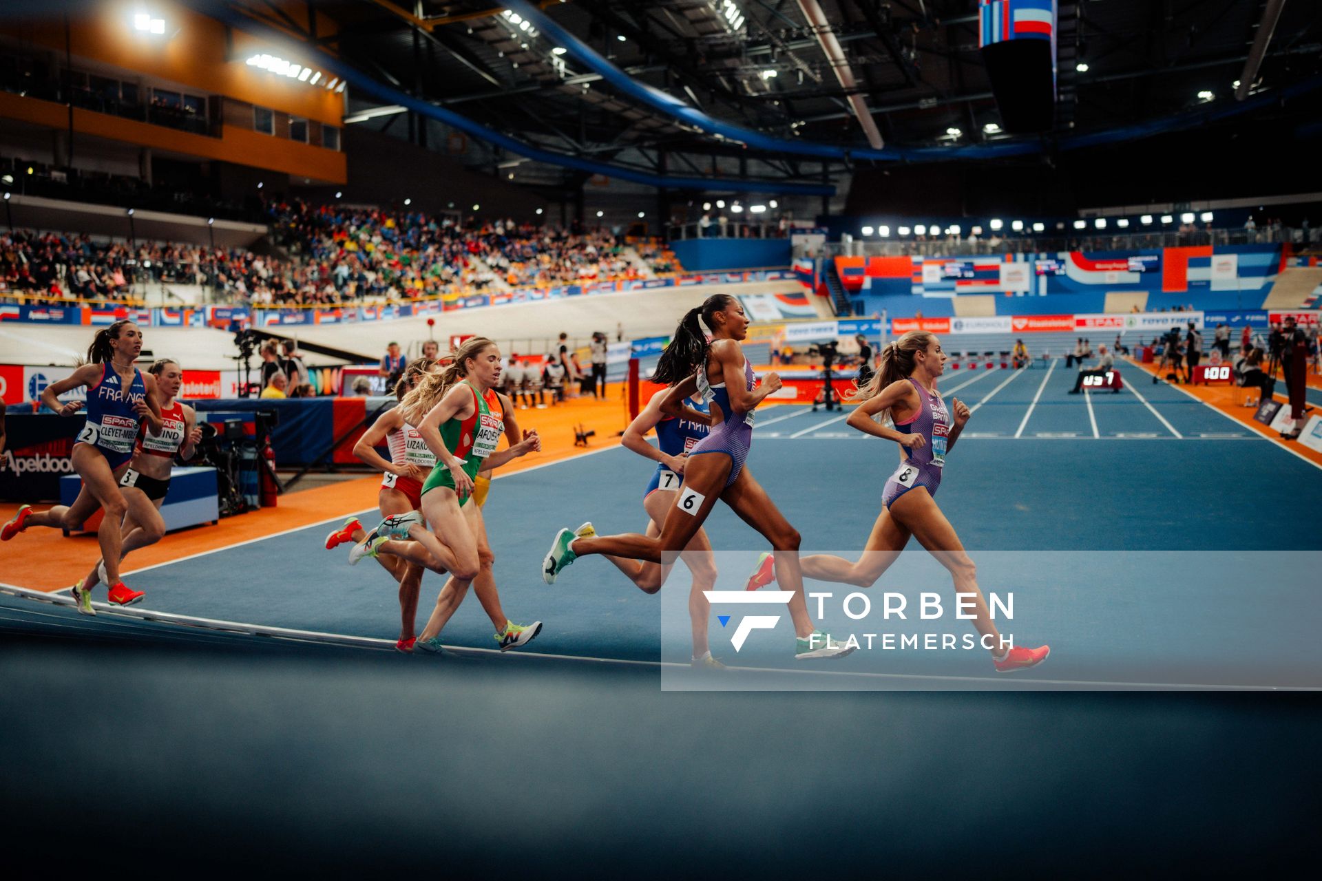 Georgia Hunter Bell (GBR/Great Britain) Revee Walcott-Nolan (GBR/Great Britain) during the European Athletics Indoor Championships on 07/03/2025 at the Omnisport Arena in Apeldoorn