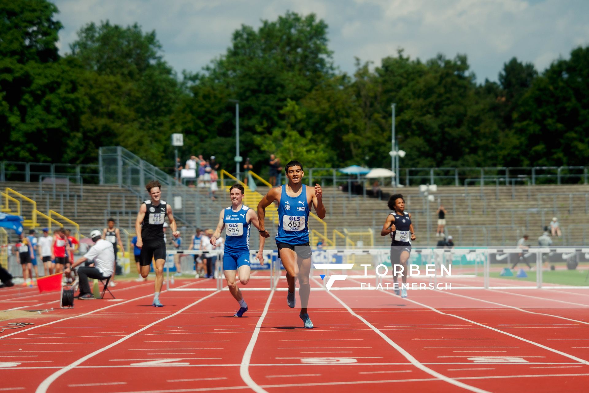 Jason Gordon (OTB Osnabrück), Cosmo Johnson (TSV SCHOTT Mainz),  waehrend der U16-/U23-DM am 05.07.2025 im Donaustadion in Ulm