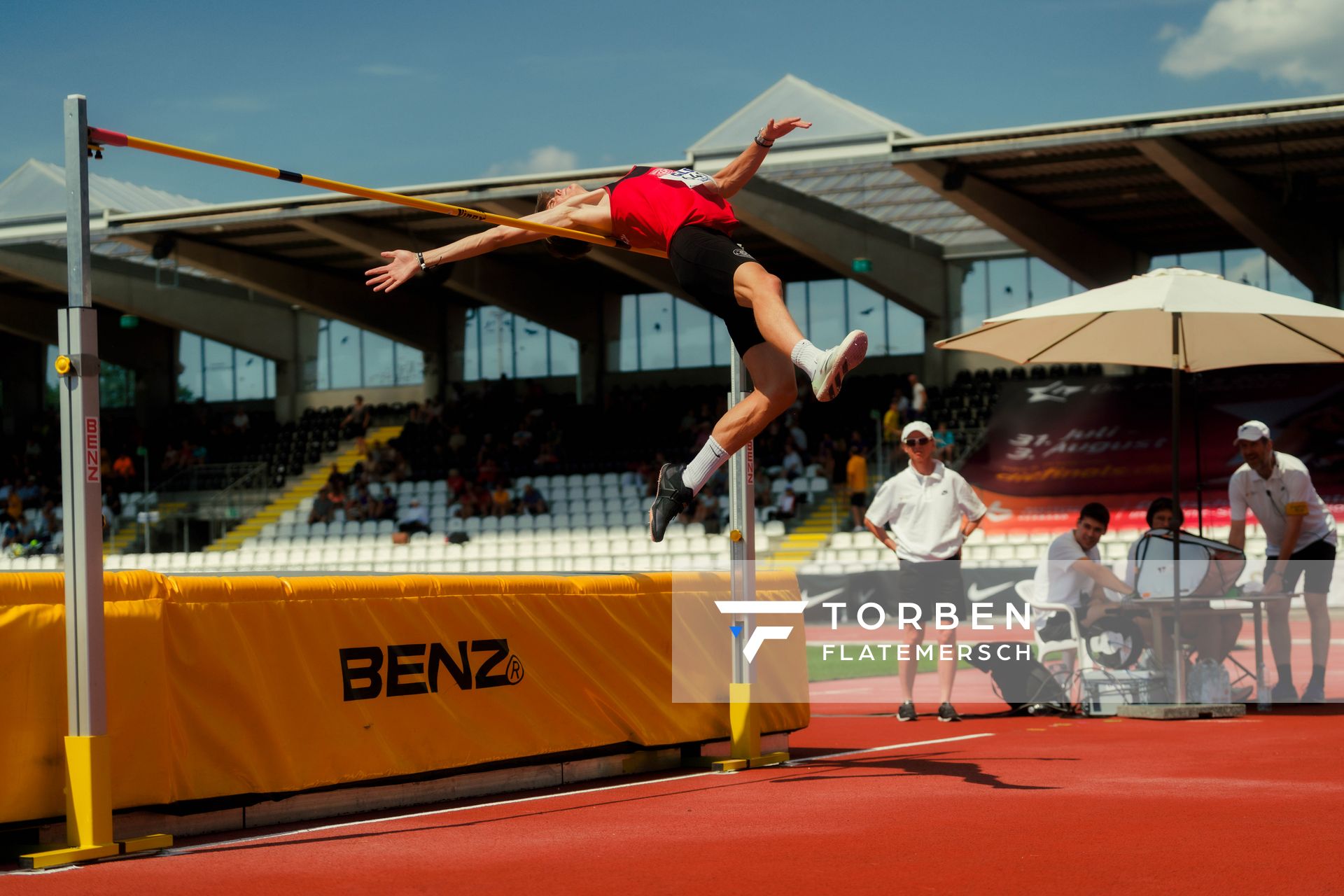 Nevio Völkel (LG Osnabrück) waehrend der U16-/U23-DM am 05.07.2025 im Donaustadion in Ulm
