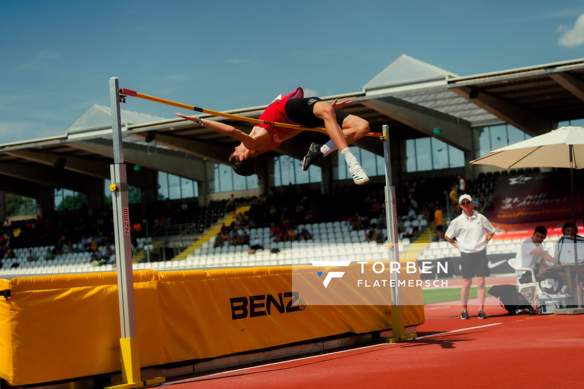 Nevio Völkel (LG Osnabrück) waehrend der U16-/U23-DM am 05.07.2025 im Donaustadion in Ulm