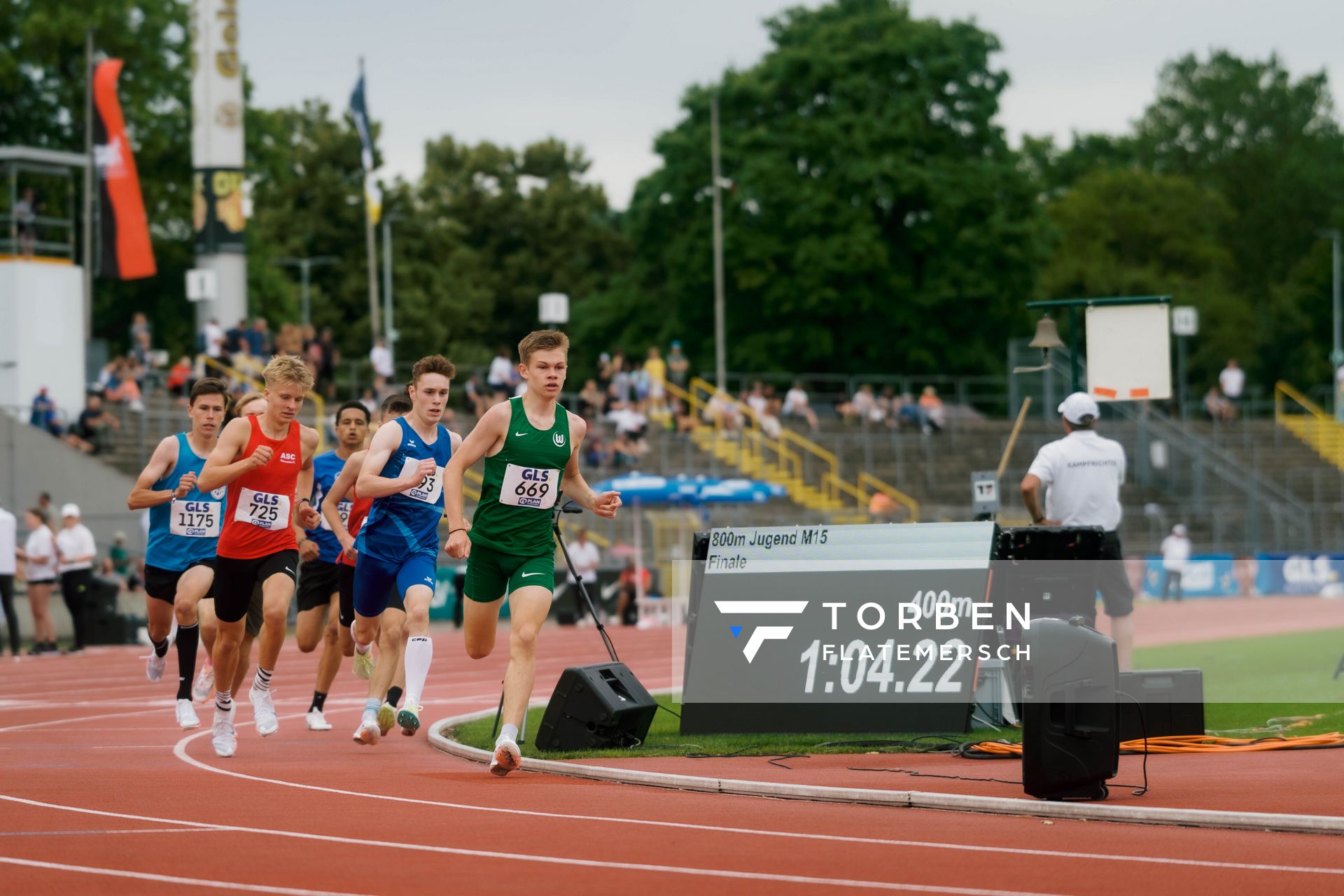 Jaron Diehr (VfL Wolfsburg), Constantin Harry Fox (SV 1885 Teutschenthal/WLT), Jonas Hörnke (ASC Düsseldorf) waehrend der U16-/U23-DM am 06.07.2025 im Donaustadion in Ulm