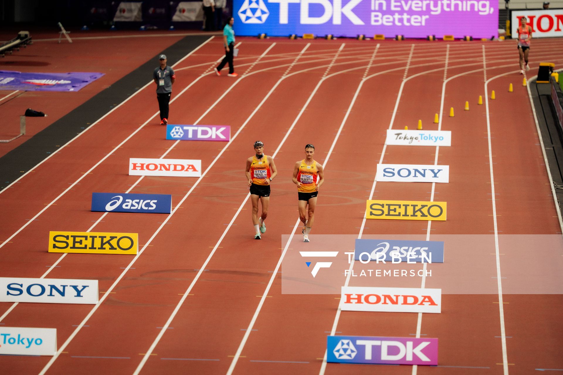 Johannes Frenzl (GER), Jonathan Hilbert (GER) during the 35km race walk at the World Athletics Championships on 13.09.2025 in Tokyo.