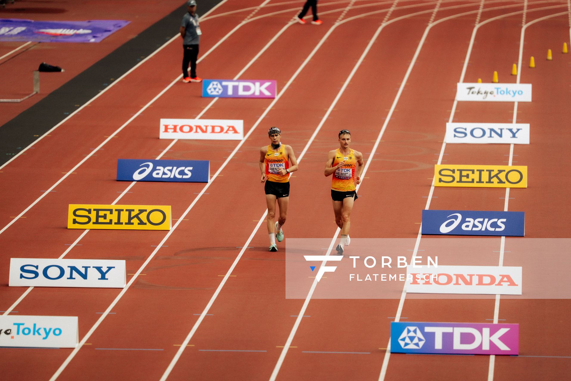 Johannes Frenzl (GER), Jonathan Hilbert (GER) during the 35km race walk at the World Athletics Championships on 13.09.2025 in Tokyo.