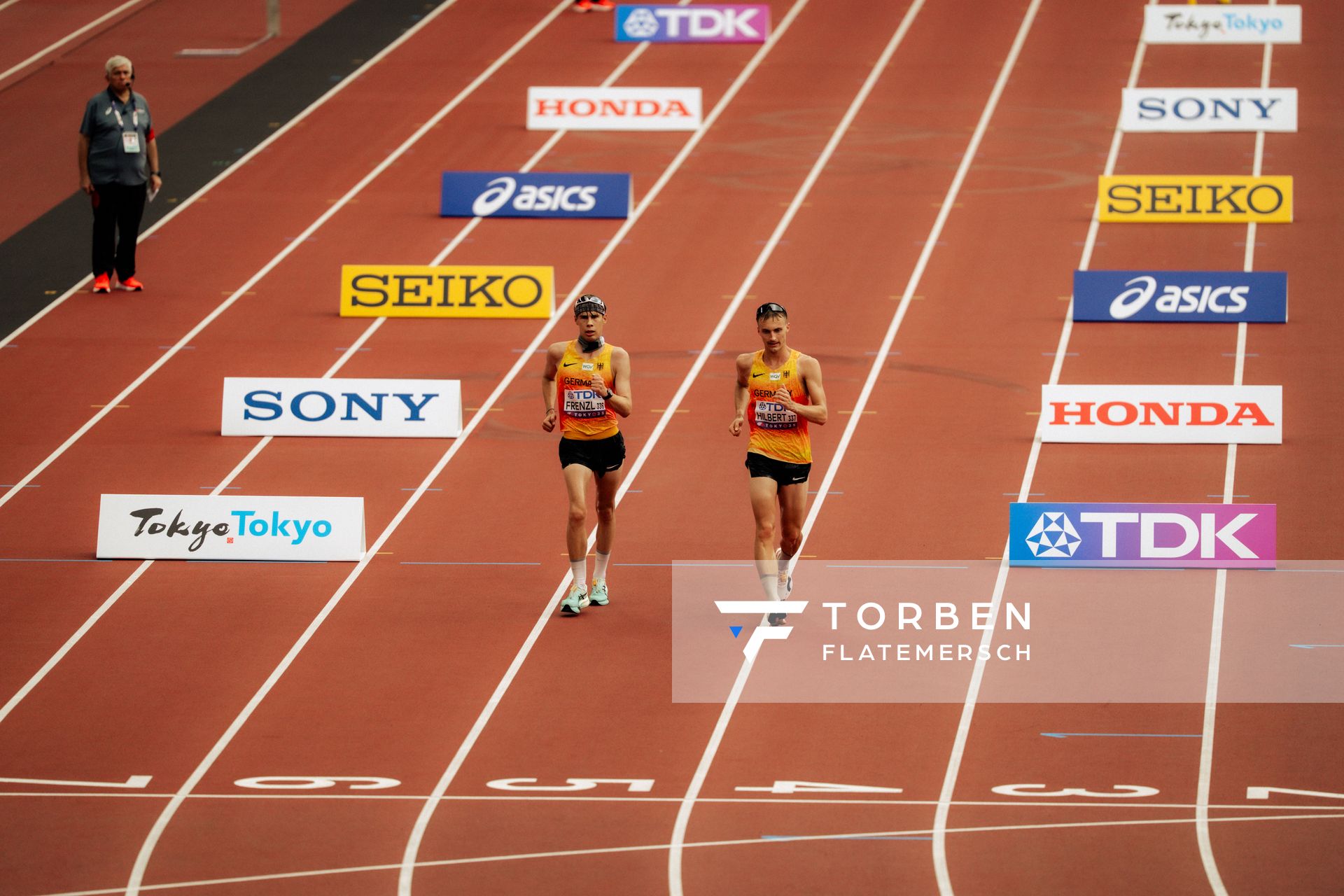 Johannes Frenzl (GER), Jonathan Hilbert (GER) during the 35km race walk at the World Athletics Championships on 13.09.2025 in Tokyo.