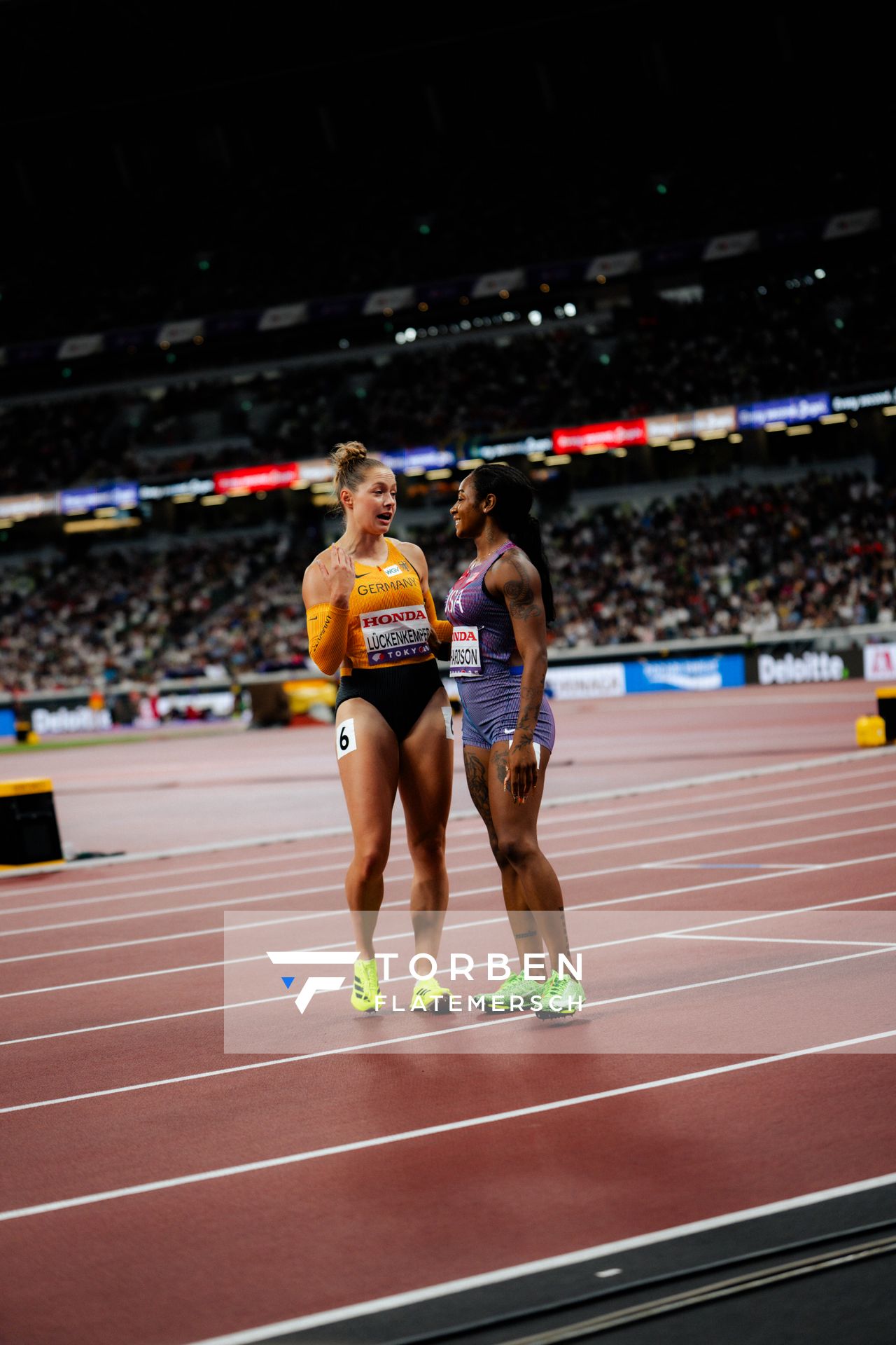Gina Lückenkemper (GER), Sha'carri Richardson (USA) during the World Athletics Championships on 13.09.2025 in Tokyo.