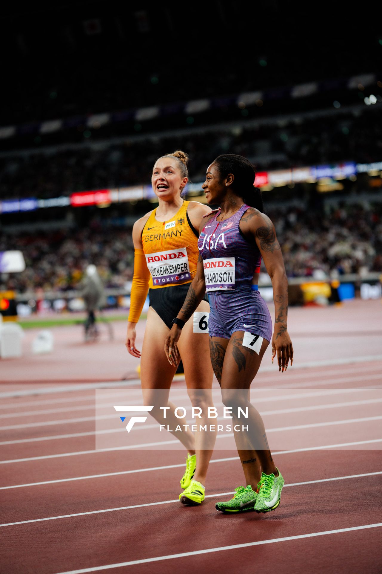 Gina Lückenkemper (GER), Sha'carri Richardson (USA) during the World Athletics Championships on 13.09.2025 in Tokyo.