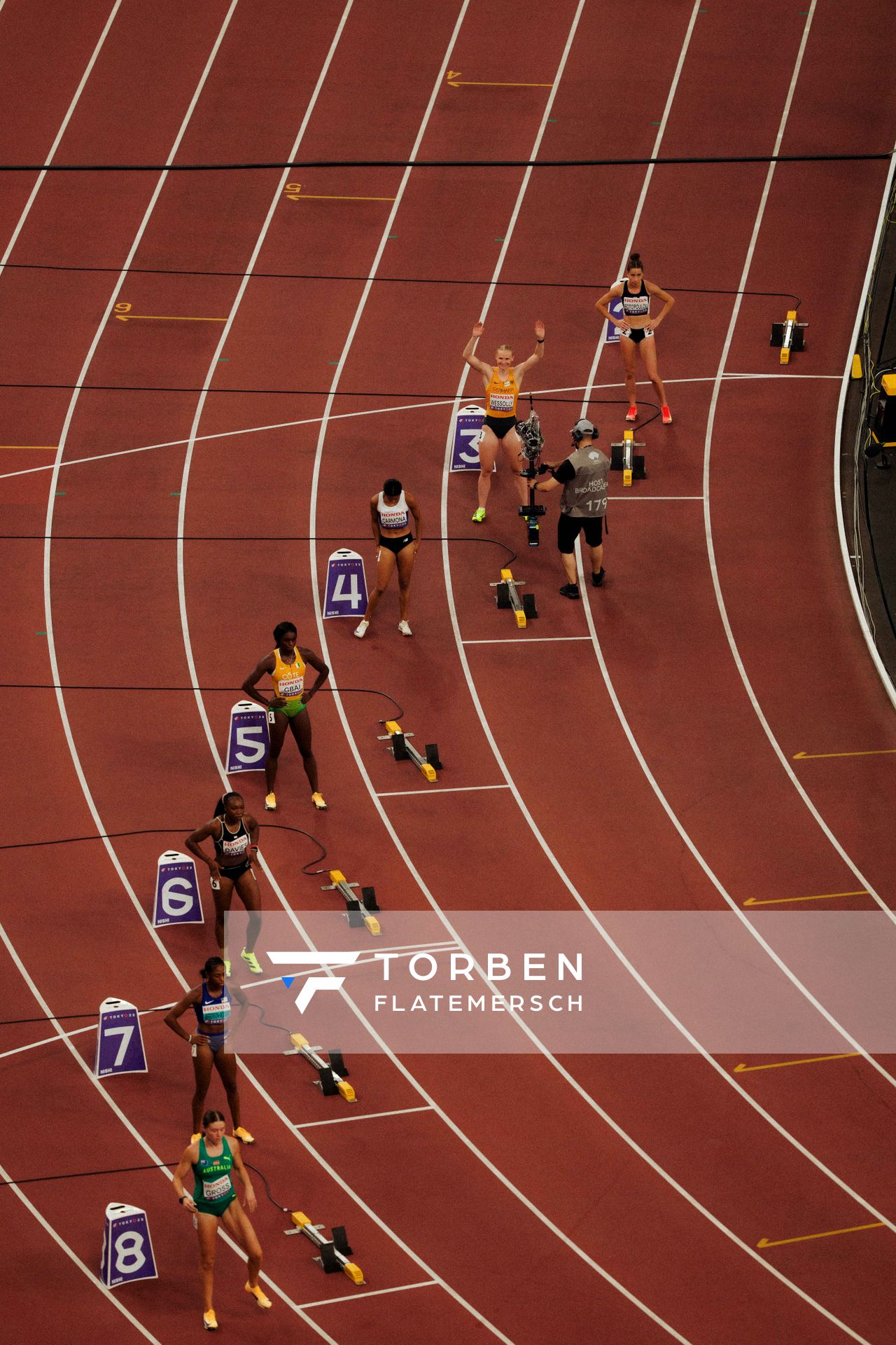 Heat 2 with Olivia Fotopoulou (CYP), Jessica Bianca Wessolly (GER), Maria Carmona (NCA), Jessika Gbai (CIV), Thelma Davies (LBR), Melissa Jefferson Wooden (USA), Mia Gross (AUS), Helene Parisot (FRA) during the World Athletics Championships on 17.09.2025 in Tokyo.