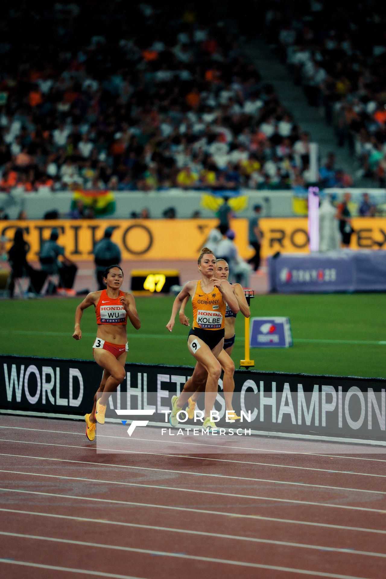 Quanming Wu (CHN), Smilla Kolbe (GER), Eveliina Määttänen (FIN) during the World Athletics Championships on 18.09.2025 in Tokyo.