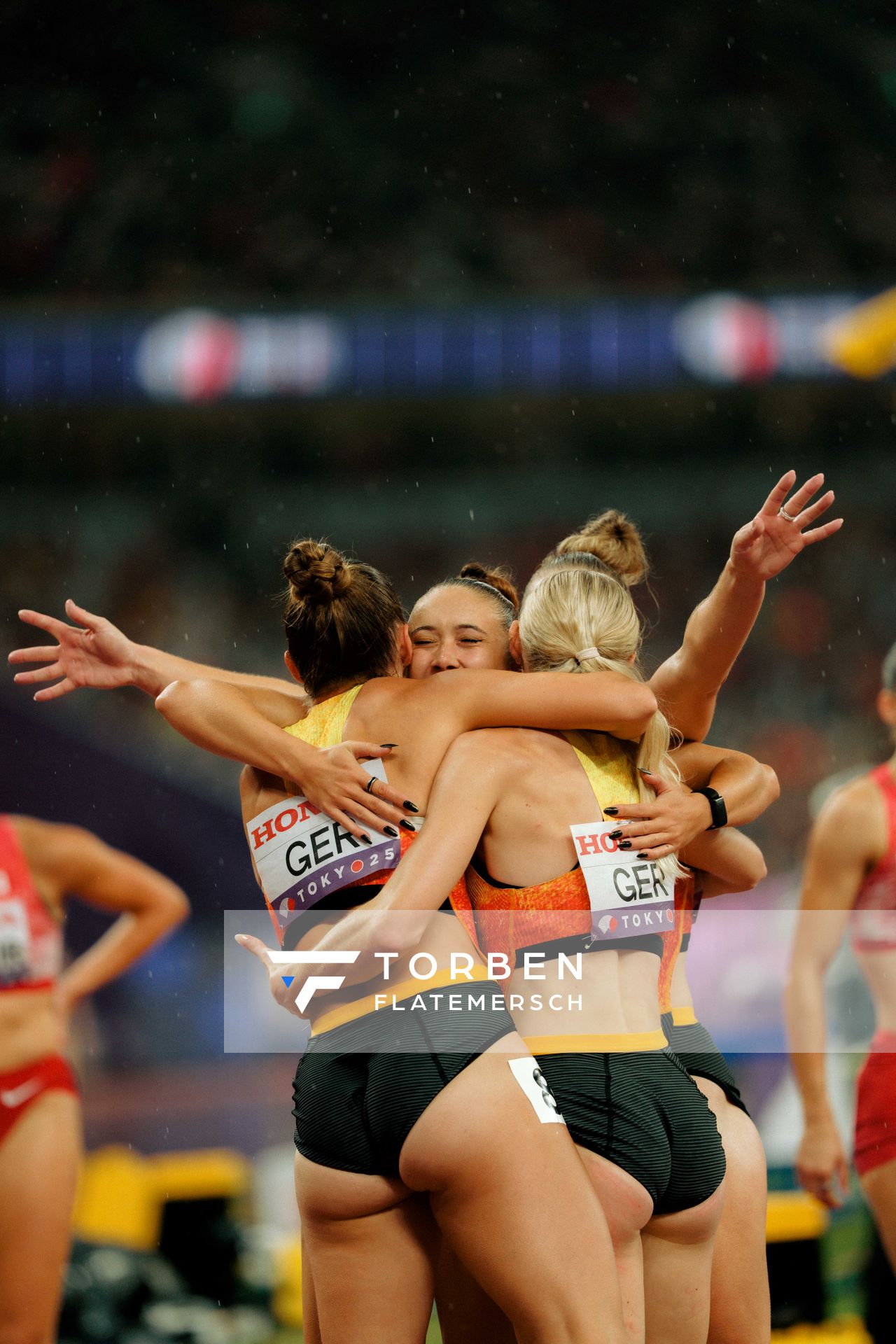 Gina Lückenkemper (GER), Sina Mayer (GER), Rebekka Haase (GER) during the World Athletics Championships on 21.09.2025 in Tokyo.