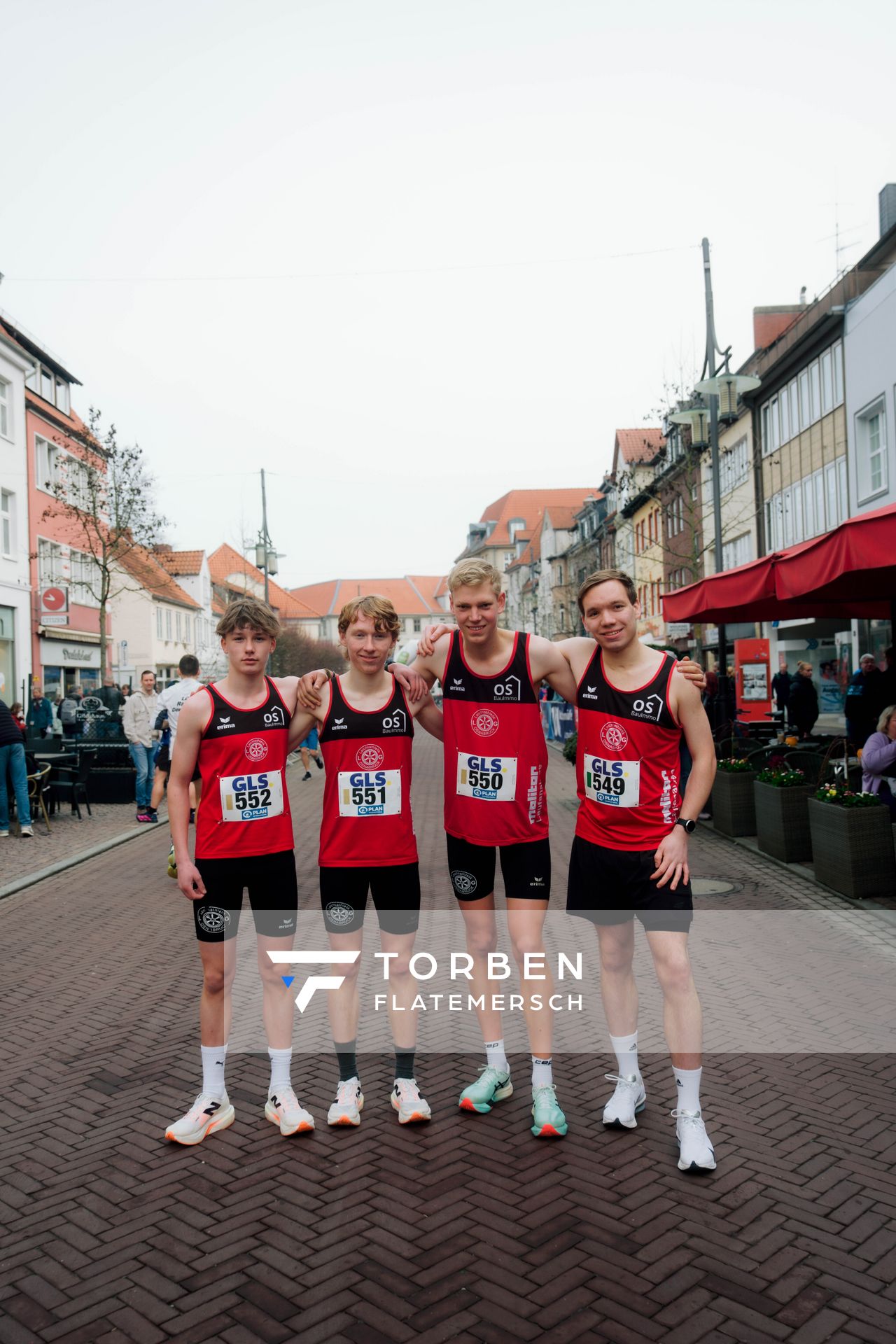 Jakob Langen (LG Osnabrück), Matthias Apel (LG Osnabrück), Jan Henrik Küthe (LG Osnabrück), Henning Jeschke (LG Osnabrück) am 08.03.2026 bei den Deutschen Meisterschaften 10 km Straße in Uelzen