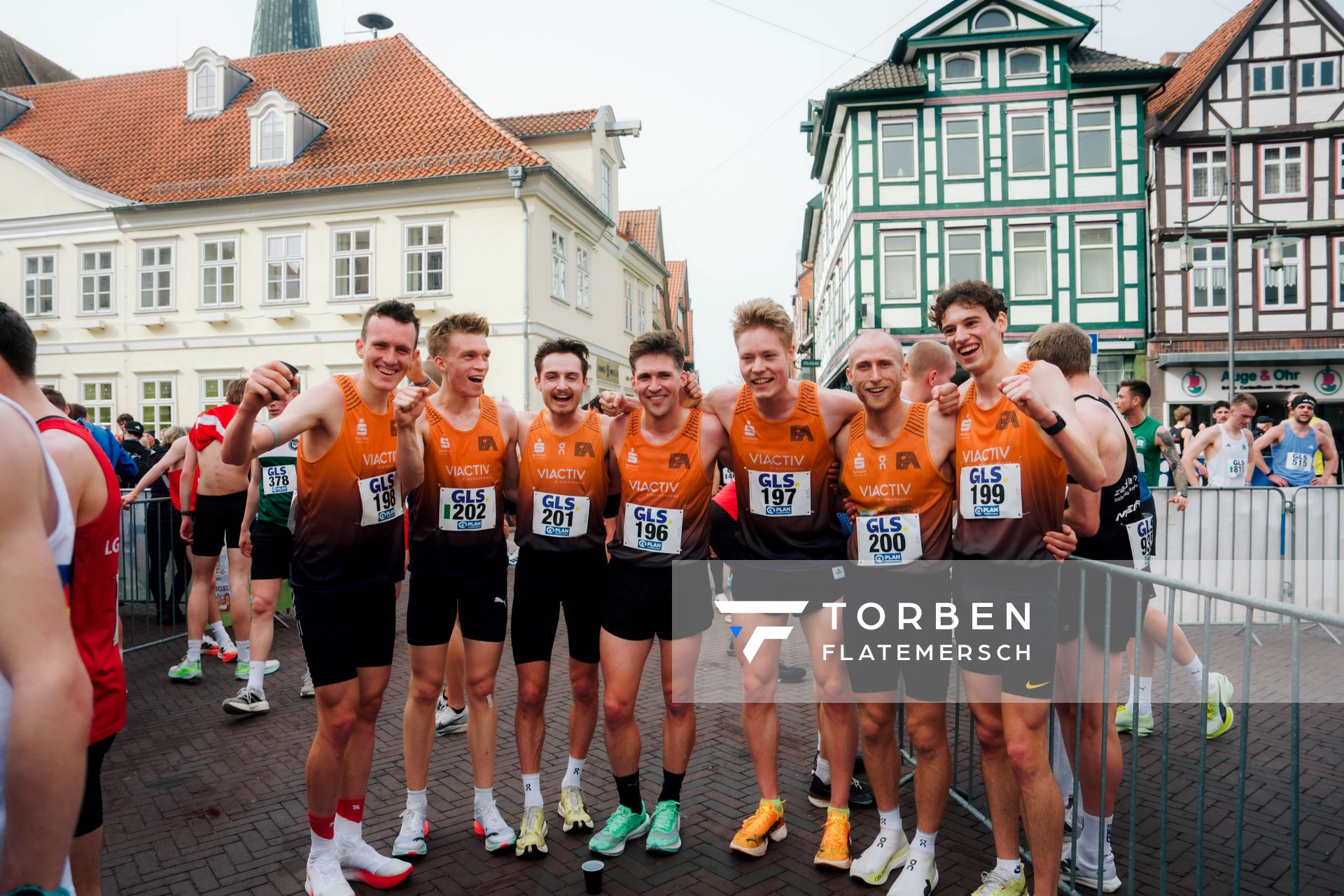 Niklas Buchholz (Franconia Athletics), Jakob Dieterich (Franconia Athletics), Maximilian Berger (Franconia Athletics), Friedrich Biniok (Franconia Athletics), Brian Weisheit (Franconia Athletics), Florian Bremm (Franconia Athletics), Nick Jäger (Franconia Athletics) am 08.03.2026 bei den Deutschen Meisterschaften 10 km Straße in Uelzen