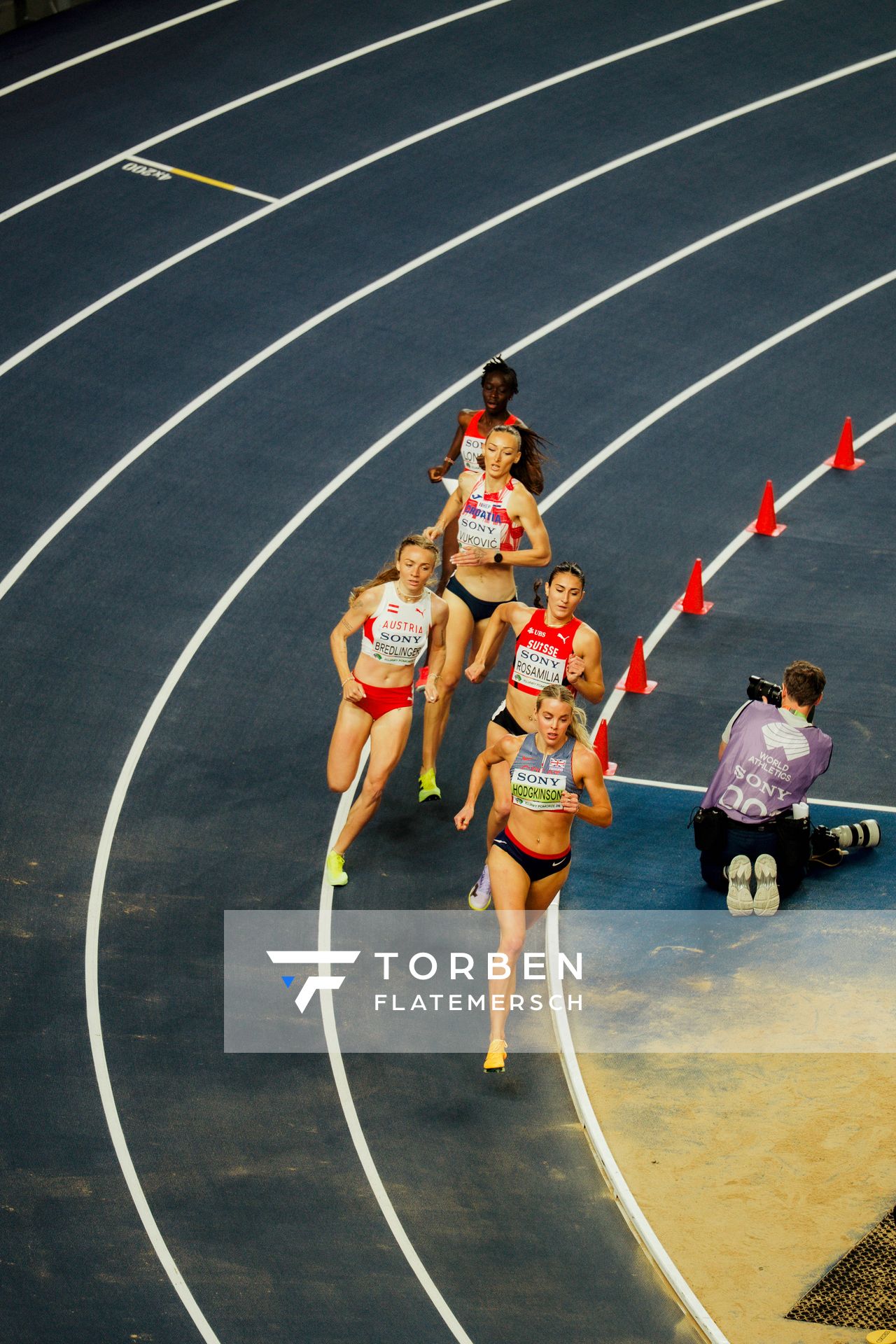 Keely Hodgkinson (Great Britain & N.I.), Valentina Rosamilia (Switzerland), Caroline Bredlinger (Austria), Nina Vuković (Croatia) on 20.03.2026 at the World Athletics Indoor Championships 2026 in Torun