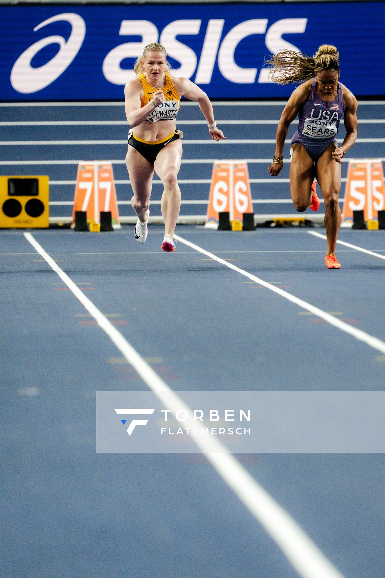Philina Marianne Schwartz (Germany), Jacious Sears (United States) on 21.03.2026 at the World Athletics Indoor Championships 2026 in Torun