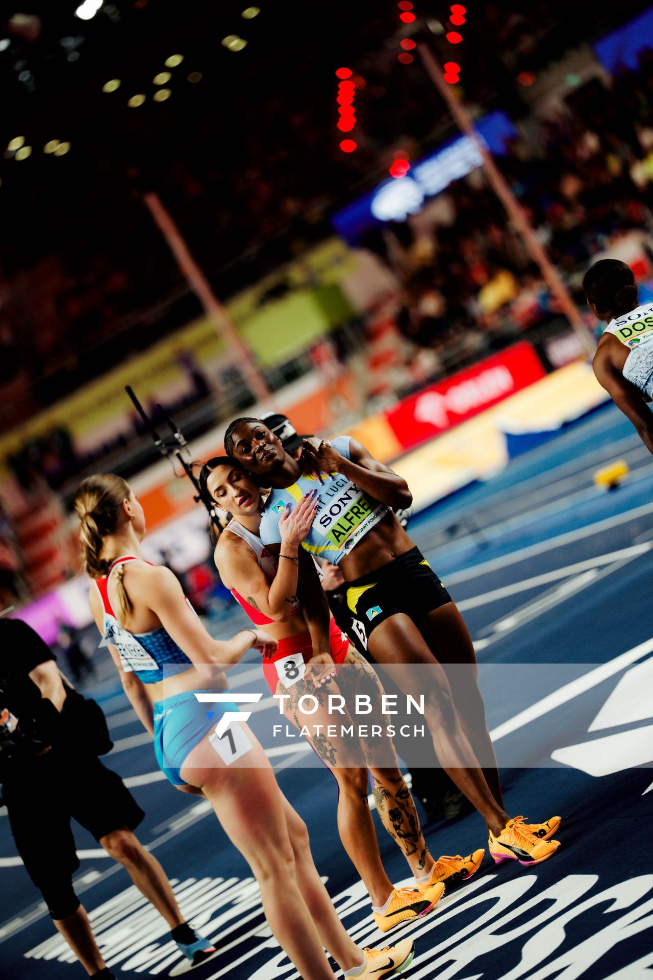 Ewa Swoboda (Poland), Julien Alfred (Saint Lucia) on 21.03.2026 at the World Athletics Indoor Championships 2026 in Torun