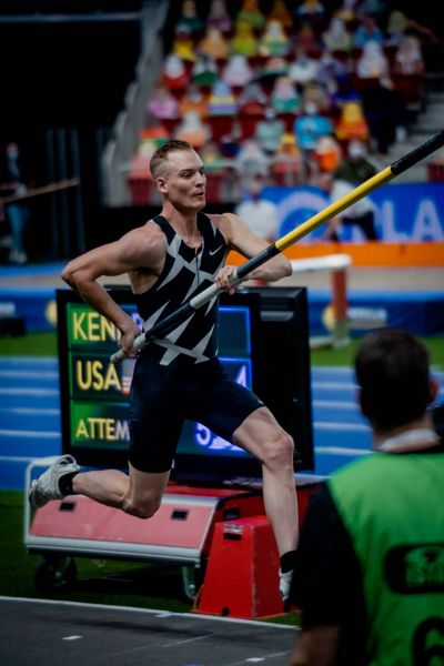 Sam Kendricks (USA) beim Stabhochsprung am 20.02.2022 beim ISTAF in Duesseldorf