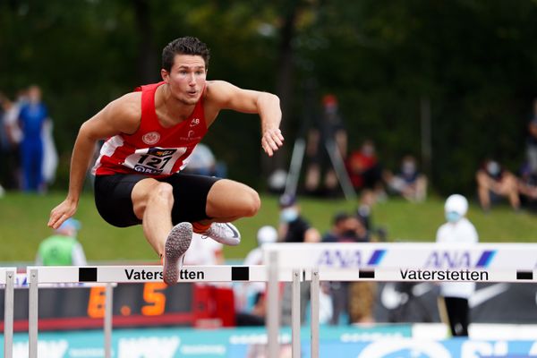 Andreas Bechmann (LG Eintracht Frankfurt) darf nochmal ueber 110 Huerden ran;Deutsche Leichtathletik-Mehrkampfmeisterschaften (Tag 3) am 23.08.2020 in Vaterstetten (Bayern)