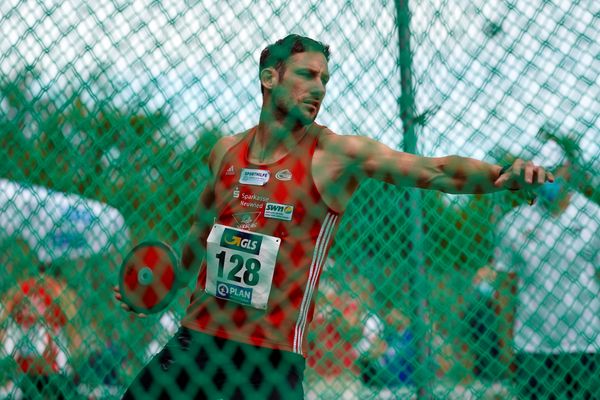 Kai Kazmirek (LG Rhein-Wied) beim Diskus; Deutsche Leichtathletik-Mehrkampfmeisterschaften (Tag 3) am 23.08.2020 in Vaterstetten (Bayern)