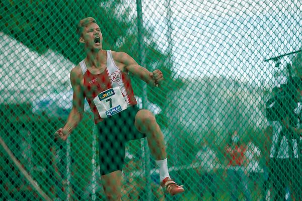 Nico Beckers (Aachener TG) beim Diskus; Deutsche Leichtathletik-Mehrkampfmeisterschaften (Tag 3) am 23.08.2020 in Vaterstetten (Bayern)