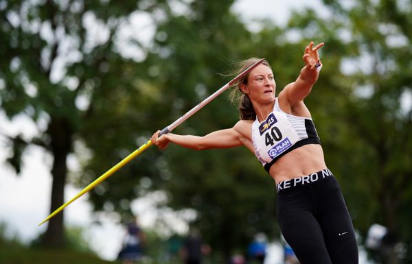 Annkathrin Hoven (ART Duesseldorf) im Speerwurf; Deutsche Leichtathletik-Mehrkampfmeisterschaften (Tag 3) am 23.08.2020 in Vaterstetten (Bayern)