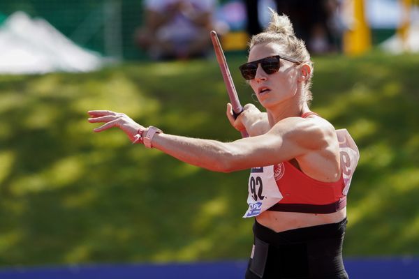 Carolin Schaefer (LG Eintracht Frankfurt) beim Speerwurf; Deutsche Leichtathletik-Mehrkampfmeisterschaften (Tag 3) am 23.08.2020 in Vaterstetten (Bayern)