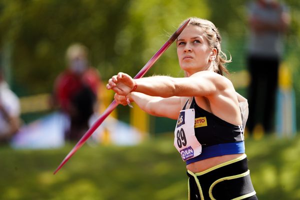 Mareike Roesing (USC Mainz) beim Speerwurf; Deutsche Leichtathletik-Mehrkampfmeisterschaften (Tag 3) am 23.08.2020 in Vaterstetten (Bayern)