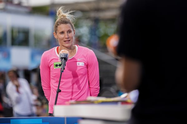 Deutsche Mehrkampfmeisterin Carolin Schaefer (LG Eintracht Frankfurt) im Interview; Deutsche Leichtathletik-Mehrkampfmeisterschaften (Tag 3) am 23.08.2020 in Vaterstetten (Bayern)