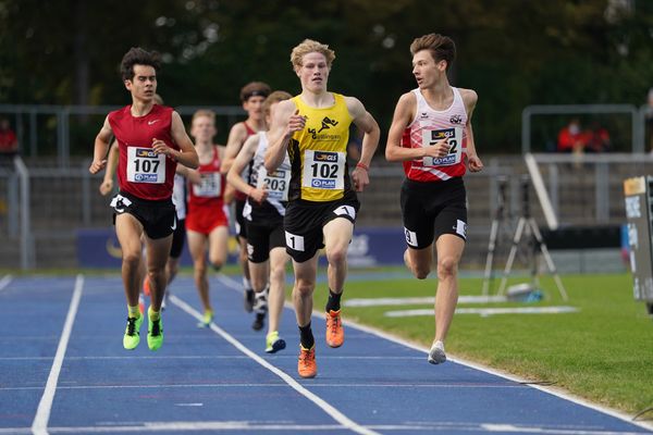 Jan Eric Buesing (SC Poppenbuettel), Maik Bruse (LG Goettingen) und Christoph Schrick (ASC Darmstadt) am 04.09.2020 waehrend den deutschen Leichtathletik-Jugendmeisterschaften im Frankenstadion in Heilbronn (Tag1)