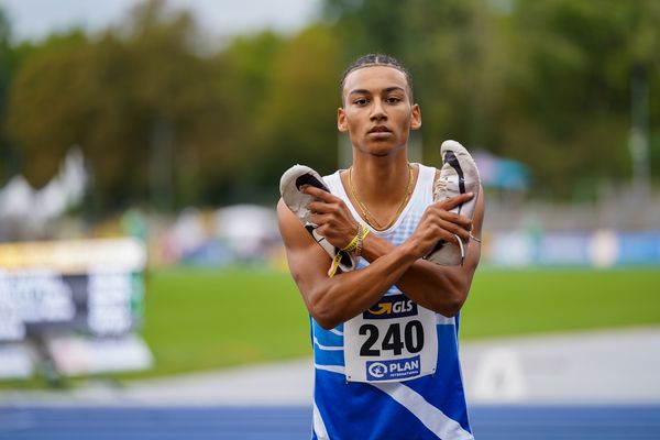 Jordan Gordon (OTB Osnabrueck) nach dem 400m Huerden Vorlauf am 05.09.2020 waehrend den deutschen Leichtathletik-Jugendmeisterschaften im Frankenstadion in Heilbronn (Tag2)