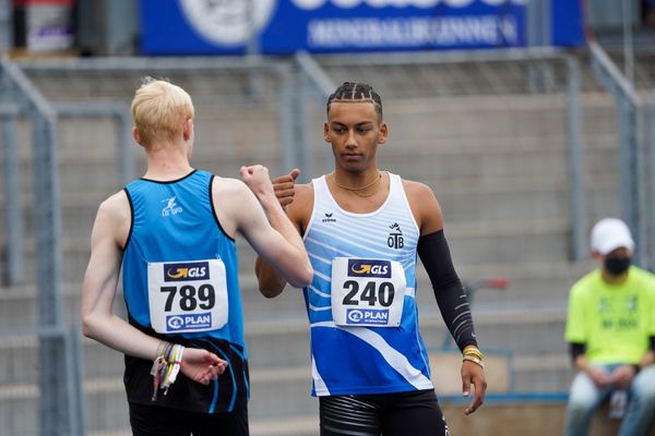 Samuel Malte Thoemmes (LG UnterluessFassbergOldendorf) und Jordan Gordon (OTB Osnabrueck) am 06.09.2020 waehrend den deutschen Leichtathletik-Jugendmeisterschaften im Frankenstadion in Heilbronn (Tag 3)