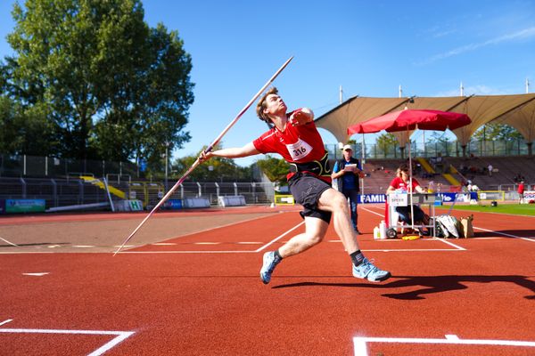 John-Friedemann Ahnefeld (TWG Nienstaedt/Suelbeck) im Speerwurf am 19.09.2020 waehrend den niedersaechsischen Leichtathletik-Landesmeisterschaften U18/U20 im Stadion am Marschweg in Oldenburg (Tag 1)