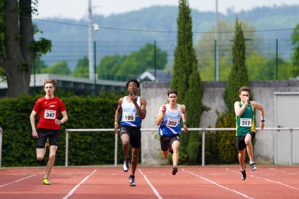 Torben Lillie (VfL Lingen), Jafia Lehmann (OTB Osnabrueck), Bennett Schlueter (OTB Osnabrueck) und Torben Steinberg (TuS Bothfeld) am 29.05.2021 waehrend des Frank Ruediger Sportfestes auf dem Carl-Starcke-Platz in Melle