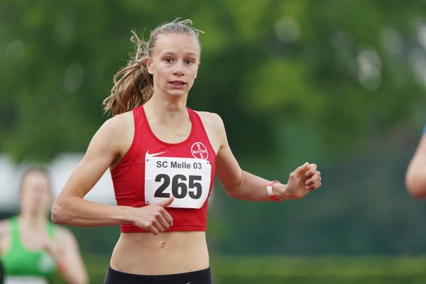 Berit Scheid (TSV Bayer 04 Leverkusen) ueber 800m am 29.05.2021 waehrend des Frank Ruediger Sportfestes auf dem Carl-Starcke-Platz in Melle