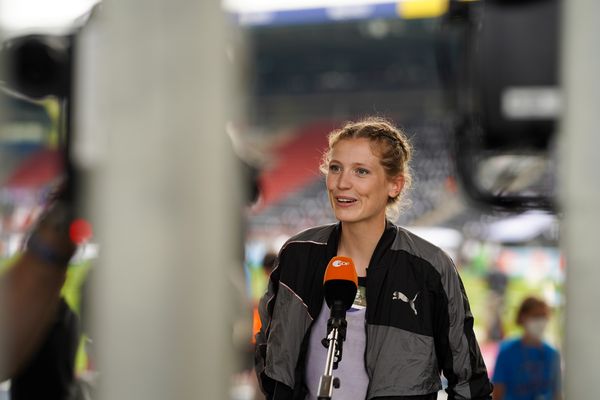 Imke Onnen (Hannover 96) im Interview am 05.06.2021 waehrend den deutschen Leichtathletik-Meisterschaften 2021 im Eintracht-Stadion in Braunschweig