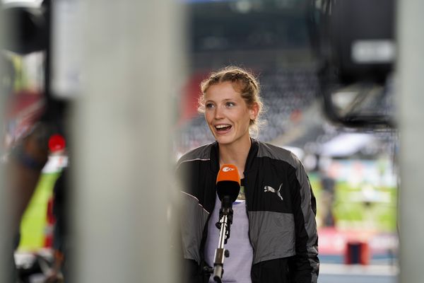 Imke Onnen (Hannover 96) im Interview am 05.06.2021 waehrend den deutschen Leichtathletik-Meisterschaften 2021 im Eintracht-Stadion in Braunschweig