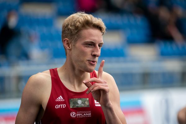 Manuel Sanders (LG Olympia Dortmund) gewinnt die 400m am 06.06.2021 waehrend den deutschen Leichtathletik-Meisterschaften 2021 im Eintracht-Stadion in Braunschweig