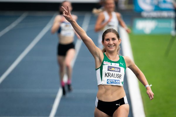 Gesa Felicitas Krause (Silvesterlauf Trier) gewinnt die 5000m am 06.06.2021 waehrend den deutschen Leichtathletik-Meisterschaften 2021 im Eintracht-Stadion in Braunschweig