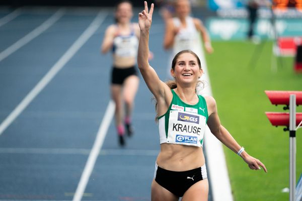 Gesa Felicitas Krause (Silvesterlauf Trier) gewinnt die 5000m am 06.06.2021 waehrend den deutschen Leichtathletik-Meisterschaften 2021 im Eintracht-Stadion in Braunschweig