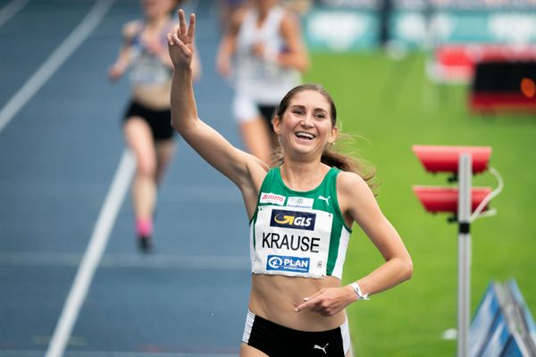 Gesa Felicitas Krause (Silvesterlauf Trier) gewinnt die 5000m am 06.06.2021 waehrend den deutschen Leichtathletik-Meisterschaften 2021 im Eintracht-Stadion in Braunschweig