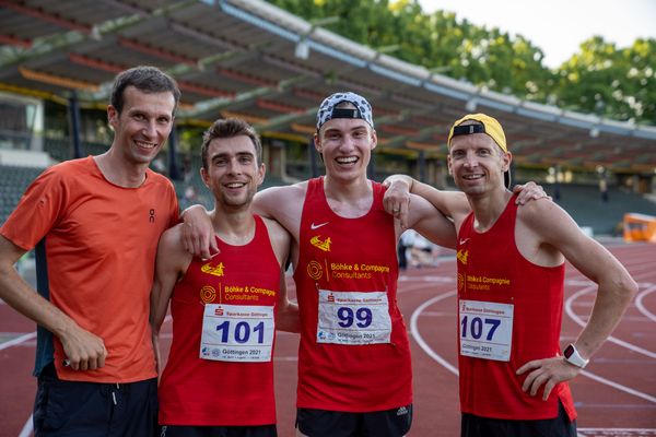 Mattia Guglielmi (Braunschweiger Laufclub), David Brecht (Braunschweiger Laufclub), Dominik Schrader (Braunschweiger Laufclub) am 19.06.2021 waehrend den NLV + BLV Landesmeisterschaften im Jahnstadion in Göttingen