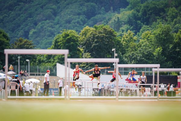 Henri Schlund (TSV Bayer 04 Leverkusen), Marcel Meyer (Hannover 96), Justus Ringel (SC Potsdam), Mateusz Lewandowski (TV Wattenscheid 01) am 26.06.2021 waehrend den deutschen U23 Leichtathletik-Meisterschaften 2021 im Stadion Oberwerth in Koblenz